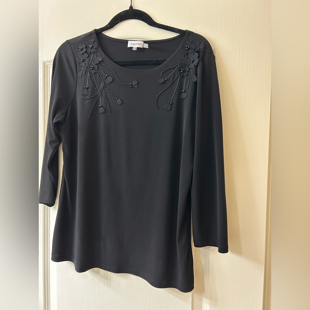 Calvin Klein dressy blouse, leaf stitching is stunning